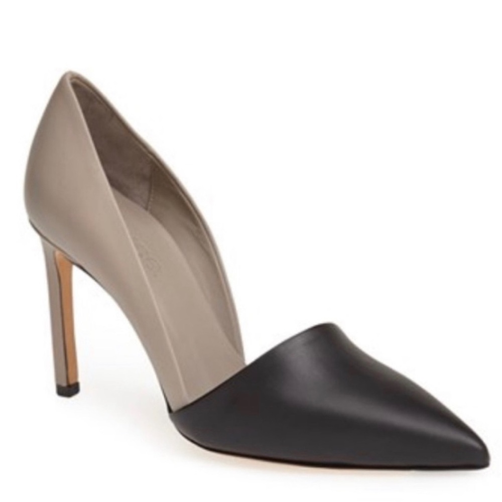 VINCE Cosette D'Orsay Two Tone Taupe/Black Leather Pumps 9.5M